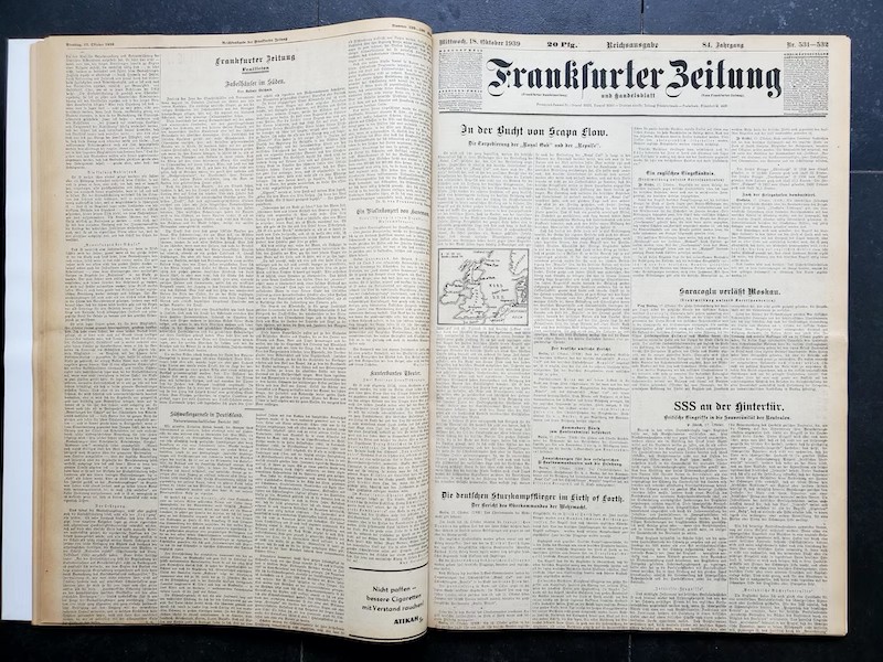 FRANKFURTER ZEITUNG 1939 Okt 1 - 31 plus Extras